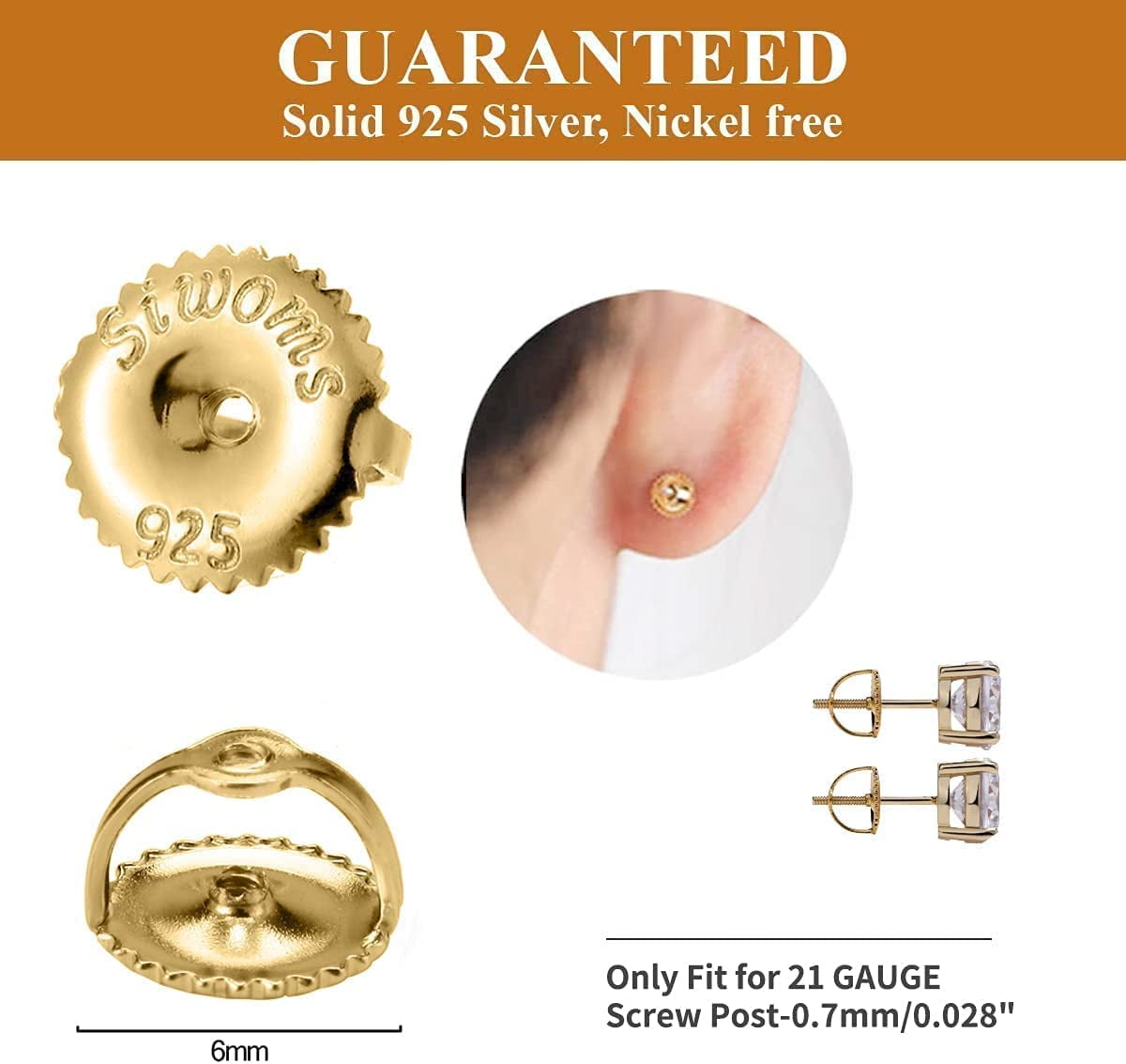 2 Qty. Genuine 14k Gold Earring Back, Very Tiny & for Thin Posts (4.0x2.5mm  Earnuts)