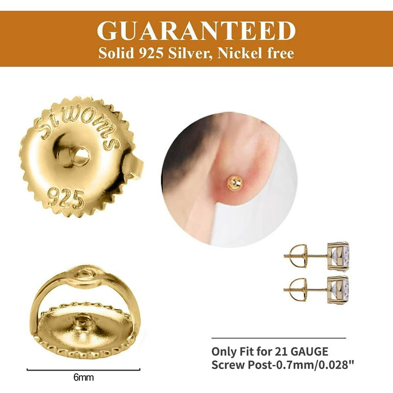  2 Pairs14k Gold Plated Screw Earring Backs 925