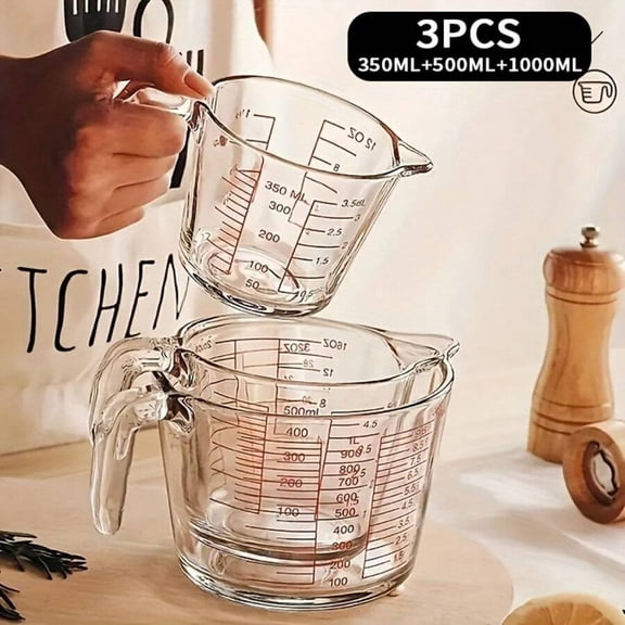 3PCS High Quality Heat-Resistant Glass Measuring Cups With Handles, Accurate Measurement, Suitable For Microwave And Oven , Cake Baking Measuring Cups, Kitchen Measuring Cups
