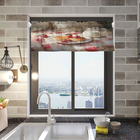 BZSMCE Alance Curtains Breakfast Design Modern Style Pattern Window Curtain Valance 52W" x 18L" for Kitchen Living Room Bedroom