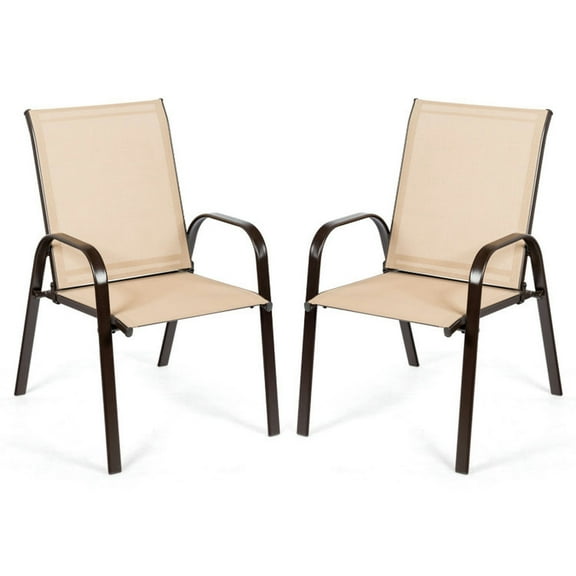 Spaco Patio Dining Chairs, Patio Kitchen Chairs,2 Pcs Patio Chairs Outdoor Dining Chair with Armrest-Beige