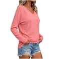 thumbnail image 5 of YuXingFu Tank Tops for Women V-Neck Pleated Ruffle Hem Long Sleeve for Casual Loose Fit Tees Tops Hot Pink L, 5 of 7
