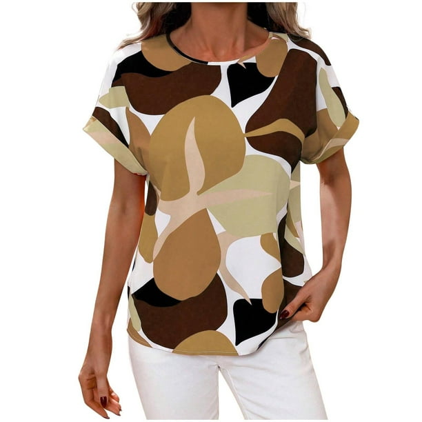 Tank Tops para las Mujeres, de Moda Impreso de Manga Corta Cuello Redondo Casual Top Hecho de Poliéster Suave para el Uso Diario de Verano, Tank Tops Largas para las Mujeres