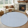 thumbnail image 2 of Blue Striped Large Area Rugs for Bedroom Living Room, Soft Non Slip Carpet Bedside Rug, Modern Simple Farmhouse Beige Vintage Round Floor Cover Kitchen Accent Rug 6' for Dining Room/Office, 2 of 9