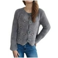 thumbnail image 2 of PiGOGI Women's Long Sleeve V-Neck Soft Knit Cropped Sweater Top Casual Comfortable Gray S, 2 of 6