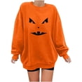 thumbnail image 1 of Chandails en Molleton Visage de Citrouille d'Halloween pour Femmes Manches Longues Surdimensionnées Col Rond Orange Pull Tops, 1 of 7