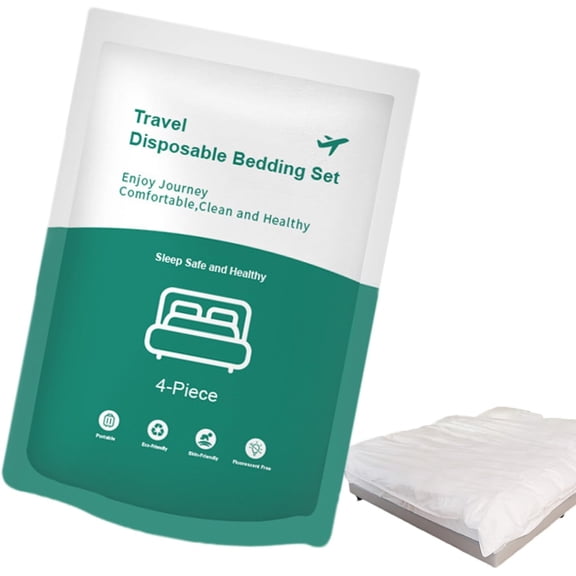 Hotel Travel Bed Sheets - 4 Piece Bedding Set Comforter Cover, Bed Sheet Pillowcase Quilt Cover, Effortless Soft Lightweight Sheet Set for Travel Business Trips Spa Guest Room