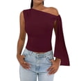 thumbnail image 1 of Women'S Ruched One Off the Shoulder Tank Tops Asymmetrical Neck Tie Shoulder Going Out Top Wine Red M, 1 of 9