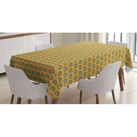 

Floral Tablecloth Simple Interpretation of Tulips in Rhombus Rectangle Satin Table Cover Accent for Dining Room and Kitchen 60 X 84 Yellow Dark Turquoise by Ambesonne