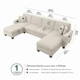 thumbnail image 4 of Stockton 131W Sectional Couch with Double Chaise Lounge in Cream Fabric, 4 of 8