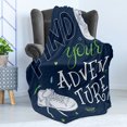 thumbnail image 4 of Adventure Soft Flannel Fleece Blanket, Youthful Design Find Your Adventure Words Forest Elements and Sneakers, Cozy Plush for Indoor and Outdoor Use, 60" x 80", Dark Blue Black Green, by Ambesonne, 4 of 5