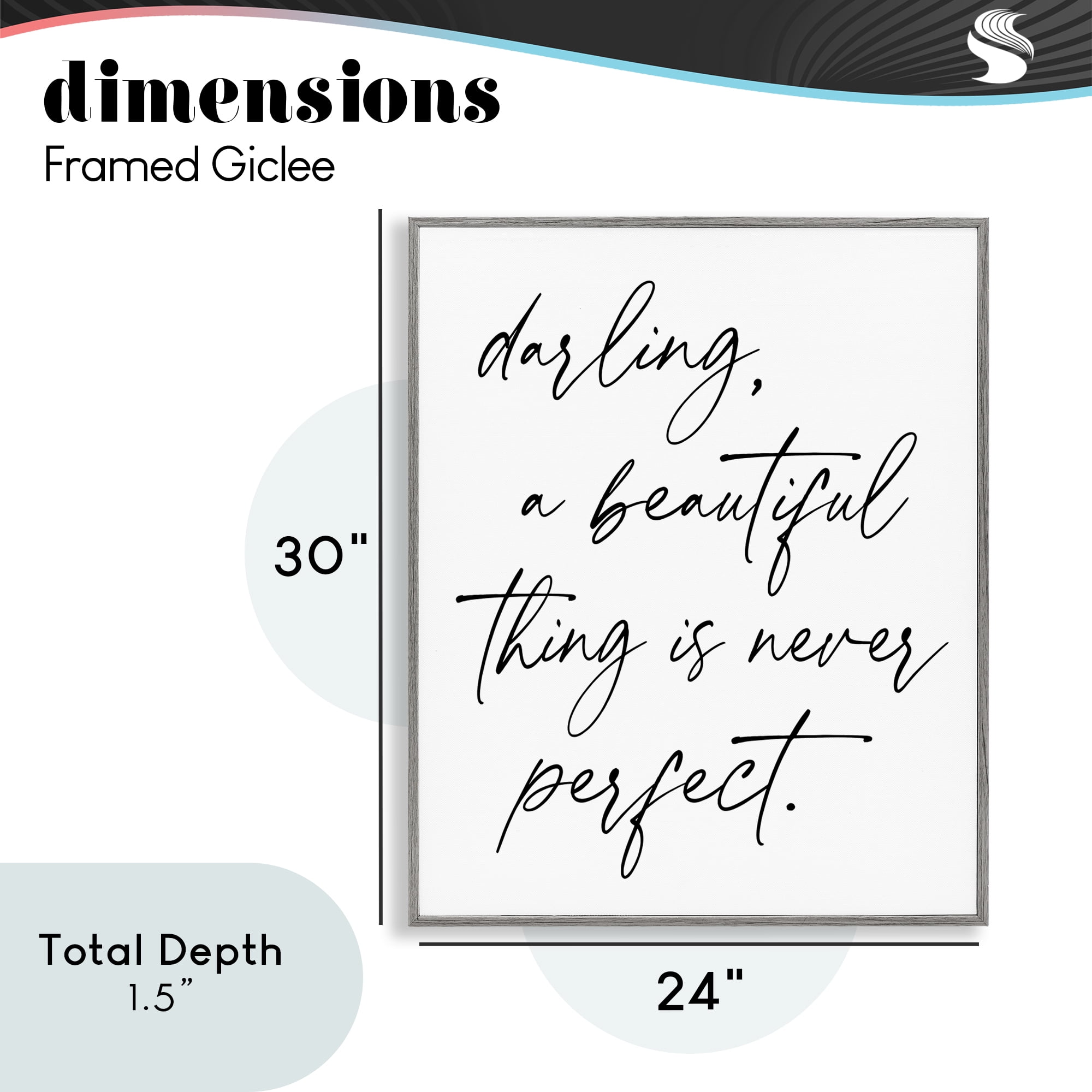 A Beautiful Thing Is Never Perfect Gray Framed Giclee Art, design by Lettered and Lined
