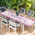 thumbnail image 2 of Easter Eggs Table Cloths for 8 Foot Rectangle Tables, Purple Tulip Flower Spring Bunny Butterfly Floral Patio Waterproof Elastic Fitted Tablecloths, Washable Rectangular Table Cover for Camping, 2 of 8