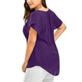 thumbnail image 4 of Innerwin T Shirt Solid Color Ladies Chiffon Tops Holiday V Neck Plus Size Tunic Blouse Purple 3XL, 4 of 7