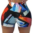 thumbnail image 2 of Gukieu Abstract Cubist Printer Print Women's Sports Shorts, Elastic Waist High Stretch Running Yoga Gym Sweatpants-Small, 2 of 8