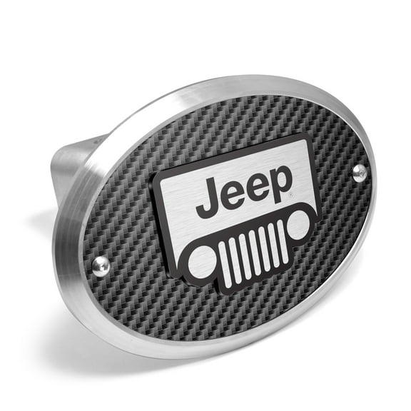 Jeep Grill 3D Logo on Carbon Fiber Look Oval Billet Aluminum 2 inch Tow Hitch Cover