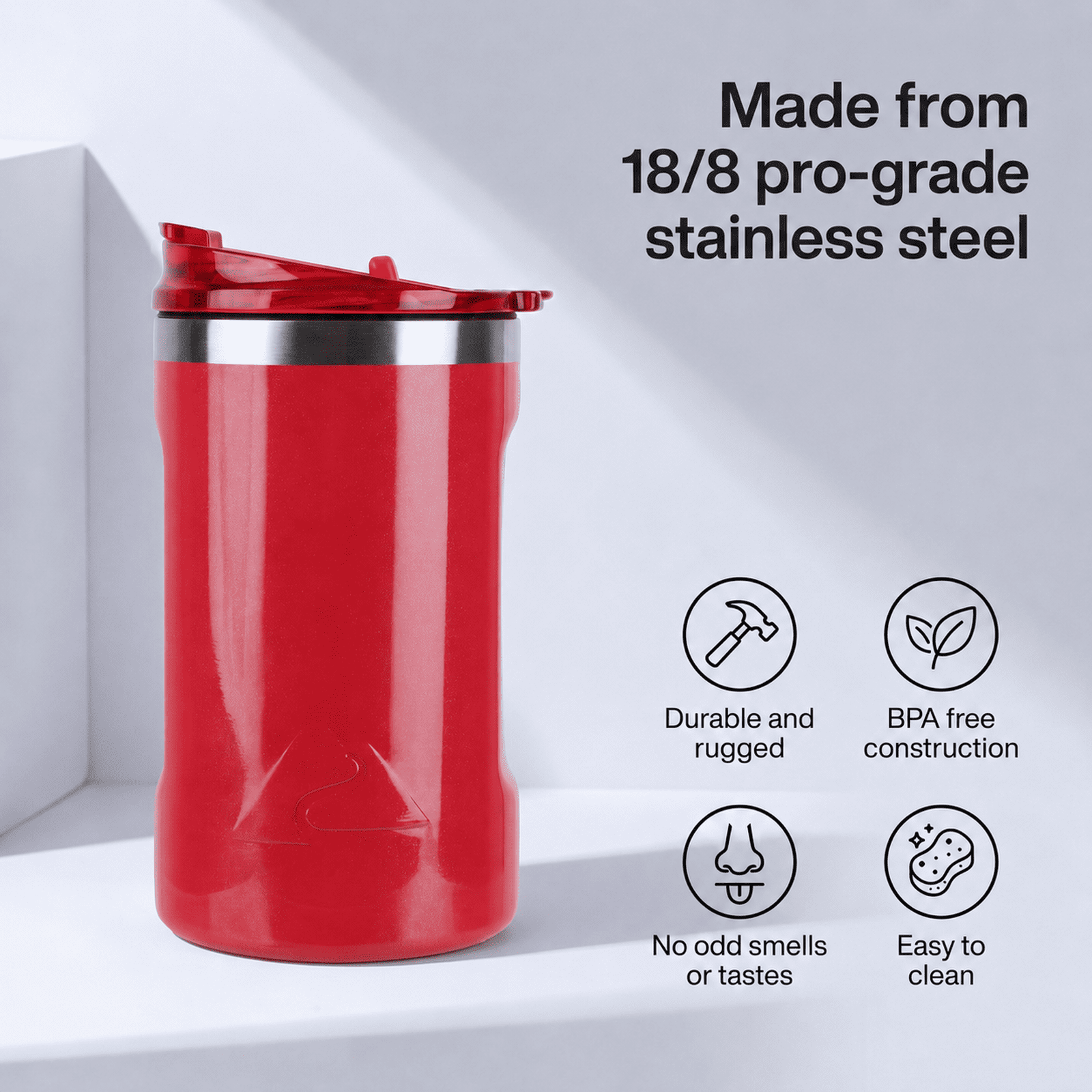 Ozark Trail 16oz Ceramic Lined Stainless Steel Can Tumbler with 2-in-1 Lid,Patriotic Red