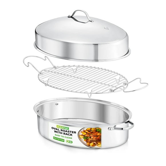Sartén Ovalado NutriChef Acero Inoxidable Asas Anchas y Estante Extraíble