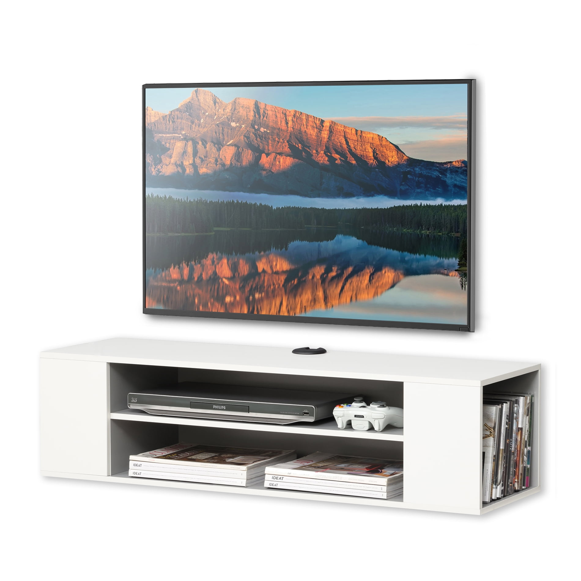 WAMPAT Floating TV Stand Shelf Entertainment Center Wall Mount,White
