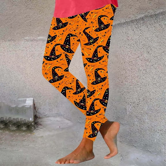 Oksale Cute Print Leggings for Women Plus Size Halloween Yoga Pants Comfortable Stretchy Tights Tummy Control Trousers Holiday Party Leggings 2025 Orange XL