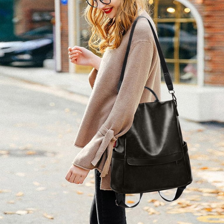 Leather Backpack Purse for Women Designer Ladies Shoulder Bag Fashion Faux Bag FAMITION Women main image 3