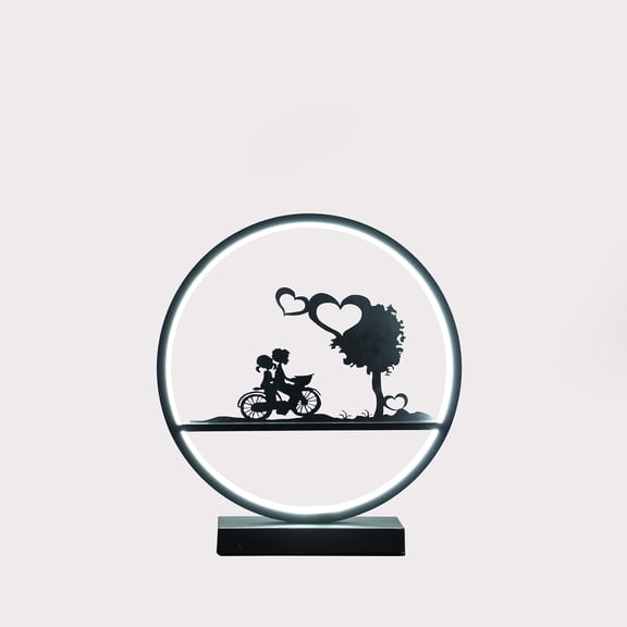13" In Girl And Boy On Bicycle Led Accent Table Lamp