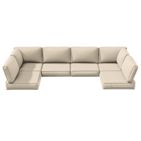 Snubbull 6-Seat Sectional Outdoor Patio Replacement Cushions Set, 25.5" x 25.5", 5" Foam High-Density, 14-Piece Water-Resistant Outdoor Cushion for Patio Conversation Sets, Liner&Cover, Cream