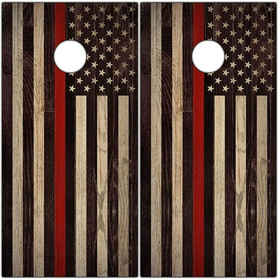 Cornhole Wraps for Boards Vinyl Decals (Set of 2) Lake Life - Corn Hole Bean Bag Toss Wrap Stickers Skins (Boards Not Included) (Fire Fighter Support Flag)
