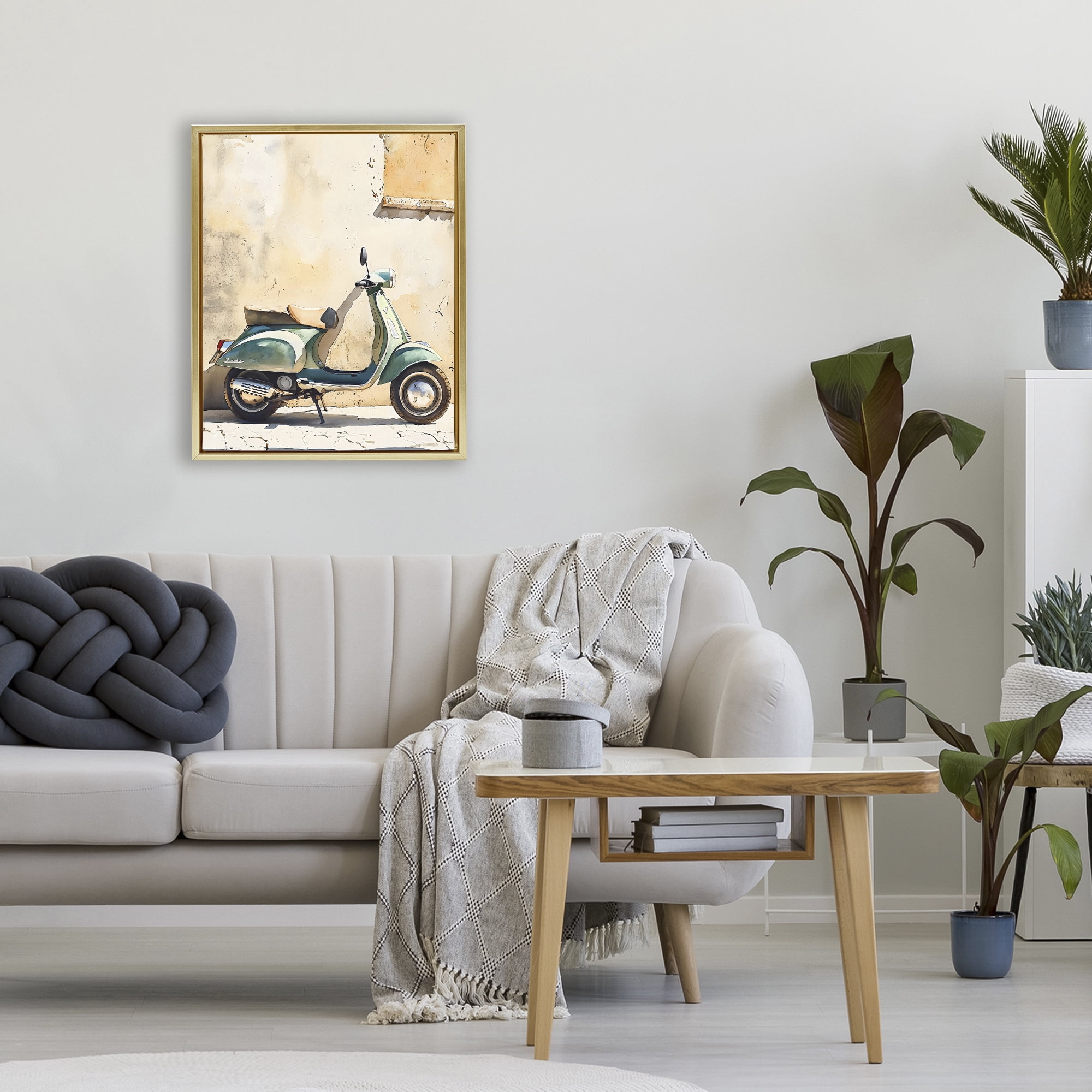 Stupell Industries Vintage Scooter on Italian Street Gold Framed Floater Canvas Wall Art, design by LSR Design Studio