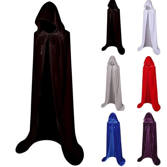 FNFYFH Unisex Halloween Hooded Cloak Full Length Velvet Robe Cape for Devil Witch Wizard Cosplay Halloween Party