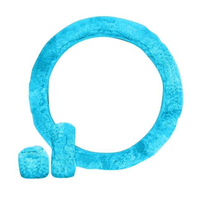 3Pcs Plush Car Steering Wheel Cover Set - Non-Slip, for Steering Wheel/Handbrake/Gear, Winter Warmth, Blue