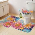 thumbnail image 4 of Spring Flowers Bathroom Rugs Set Watercolor Pink Floral Blue Dragonfly Colorful Floral Texture Non Slip Absorbent Bath Mats 3 Piece Set, U-Shaped Floor Mat, Toilet Seat Cover Large Size, 4 of 9