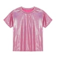 thumbnail image 4 of inhzoy Girls Boys Shiny Metallic Modern Dance Jazz Top Short Sleeve Shirt Dancewear,Sizes 3-16 Rose Red 6-7, 4 of 5