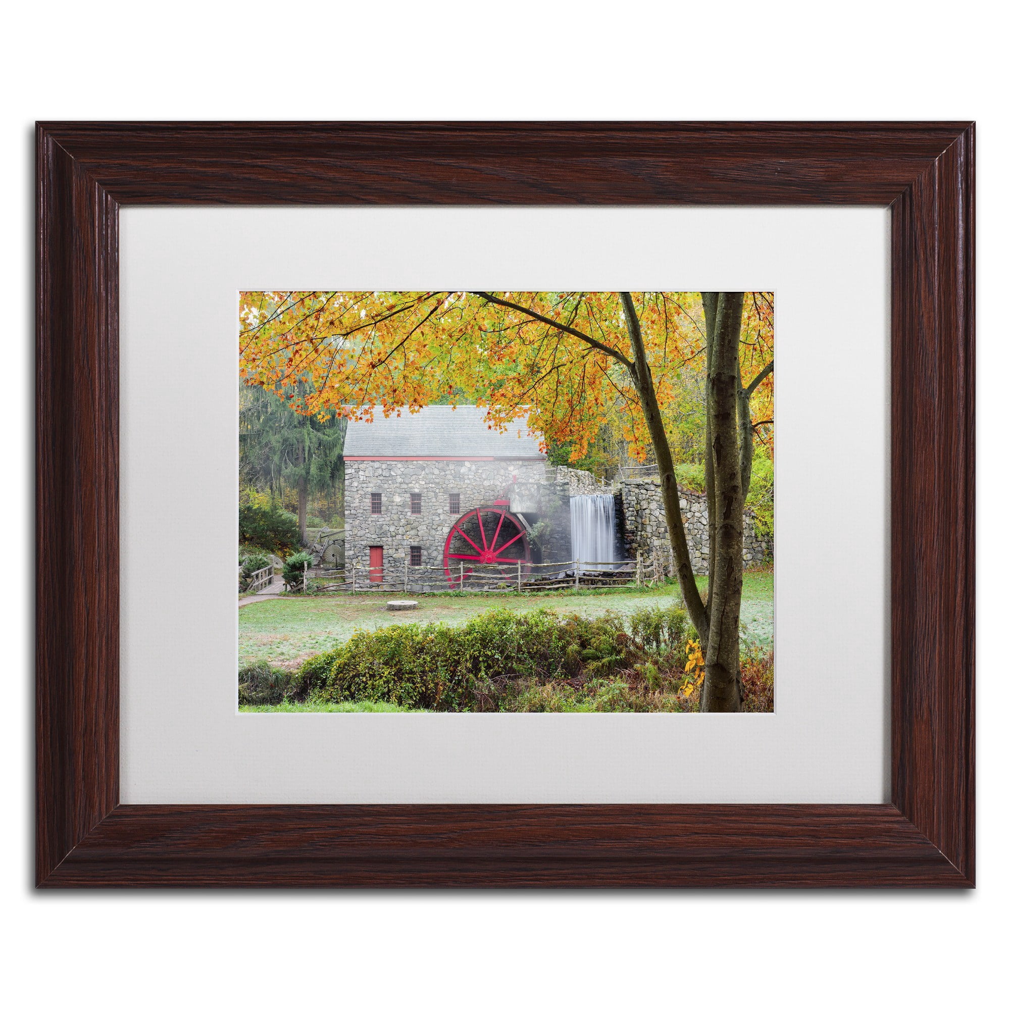 Trademark Fine Art 'Grist Mill Autumn' Canvas Art by Michael Blanchette Photography, White Matte, Wood Frame