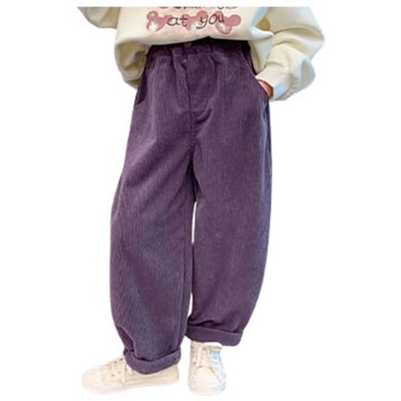 Fgnfyis Boys Corduroy Casual Pants Loose Fit Comfortable Kids Trousers Soft Warm Solid Color Design Purple 10-11 Years