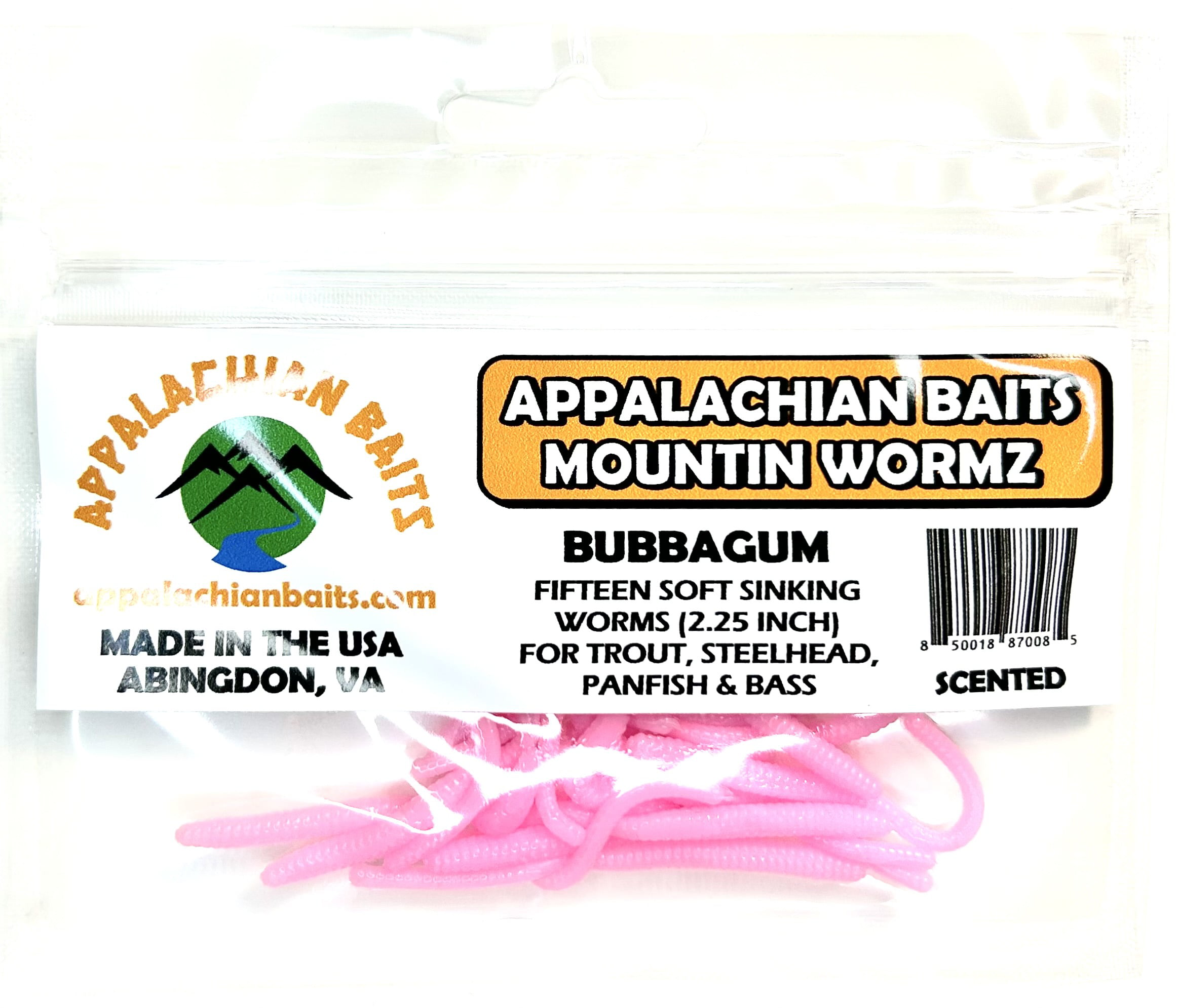 Appalachian Baits Mountin Wormz Bubbagum 2 1/4 Soft Sinking Fishing Bait  Worms, Scented, 15 count 