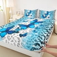thumbnail image 3 of jejeloiu Leopard Queen 4-Piece Microfiber Blue Sequin Butterfly Girls Kids Sheet Set, 3 of 7