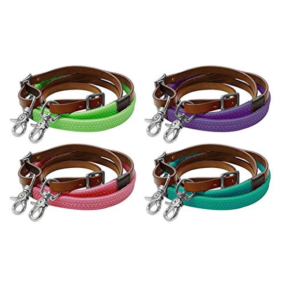 Showman 7' Rubber Grip Leather Barrel Reins w/ Scissor Snap Ends