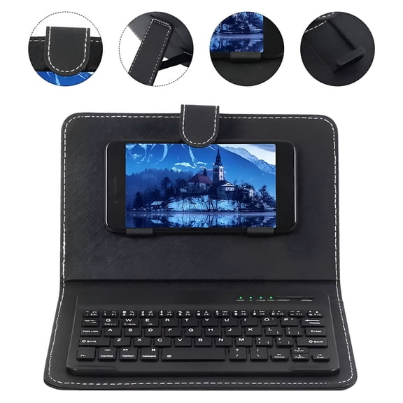 GJX Portable Leather Wireless Bluetooth Keyboard for Smartphones