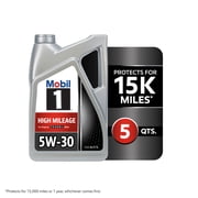 Mobil 1 High Mileage Full Synthetic Motor Oil 5W-30, 5 Quart