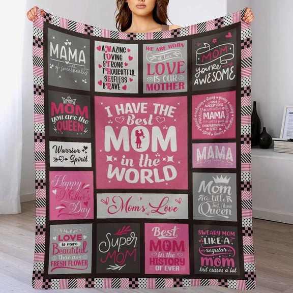 Mom Blanket Gift for Mom for Mothers Day from Daughter Mom Gift from Son - Best Mom Ever Pink Blanket for Sofa Bed-Birthday for Mother from Son Daughter 50''x60''