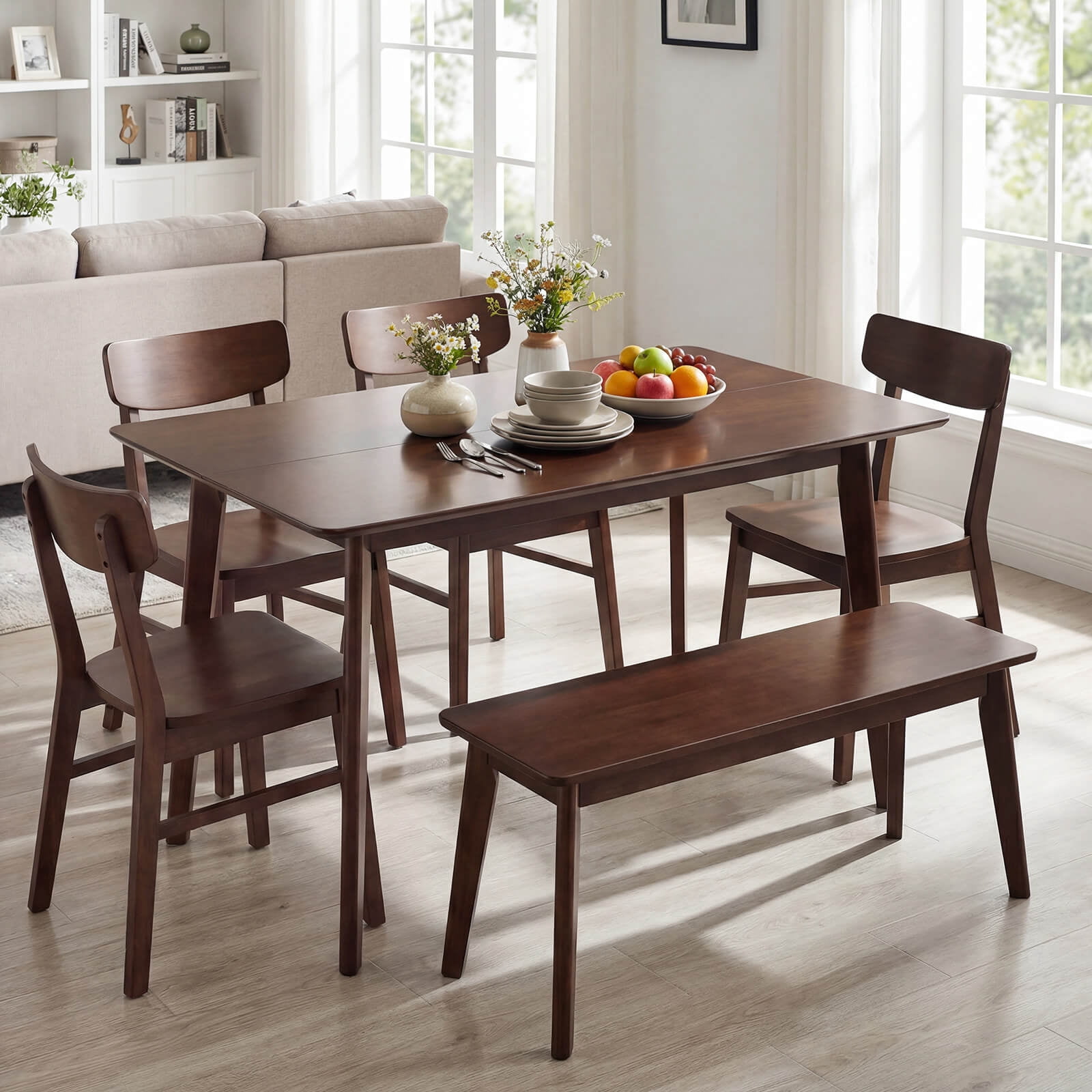 Costway Rectangle Dining Table for 4-6 People, 47” Kitchen Table wirh Rubber Wood Legs Walnut