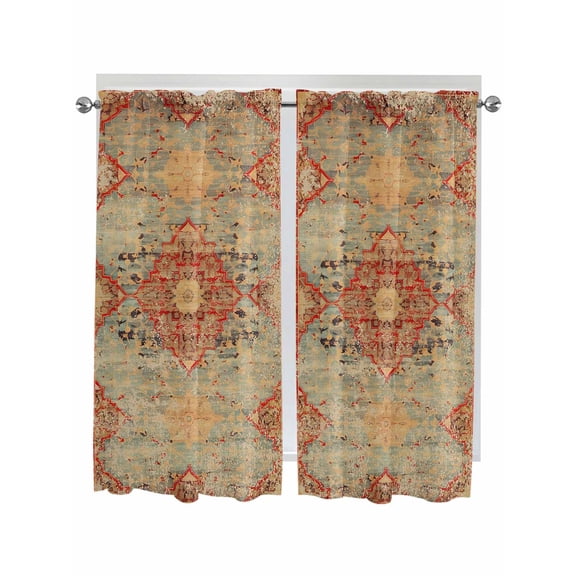 Bedroom Curtains 63 Inches length, Red Blue Boho Window Treatment Curtain Drapes, Ehtnic Abstract Art Modern Geometric Rod Pocket Curtain Panels for Living Room Kitchen, 42"x63", 2 Panels