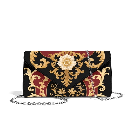Xixirimido Baroque Floral Style Print Clutch Purse for Women Formal Evening Bags for Wedding Party Cocktail Prom Leather Envelope Bag with Detachable Chain, Black