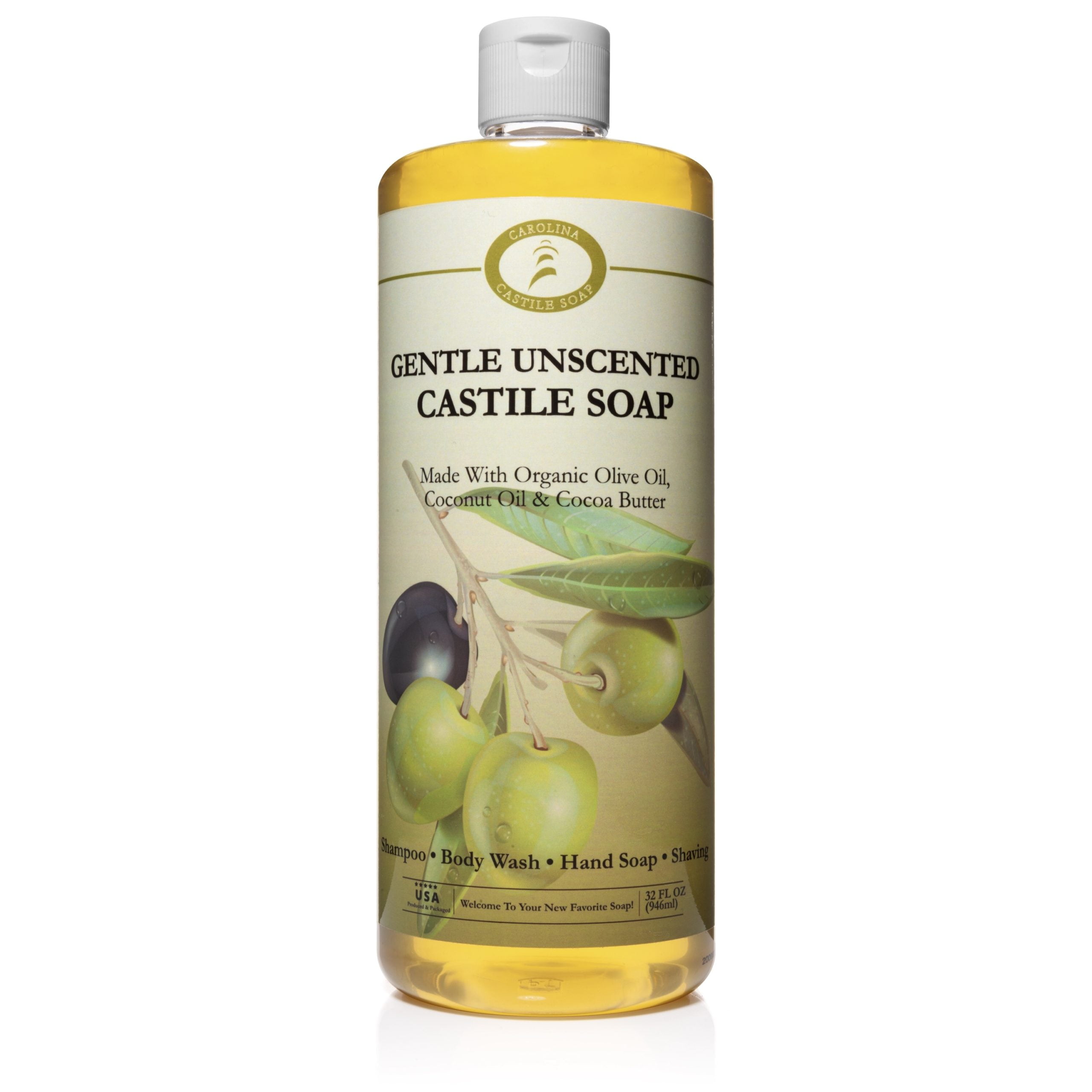 Unscented Liquid Castile Soap 32 oz Organic Body Wash & Shampoo