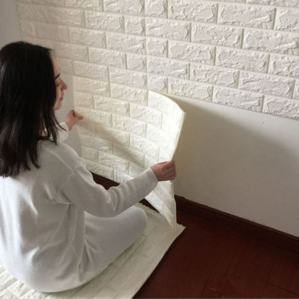 White Foam Brick 3D Wall Panels Peel and Stick Wallpaper Adhesive