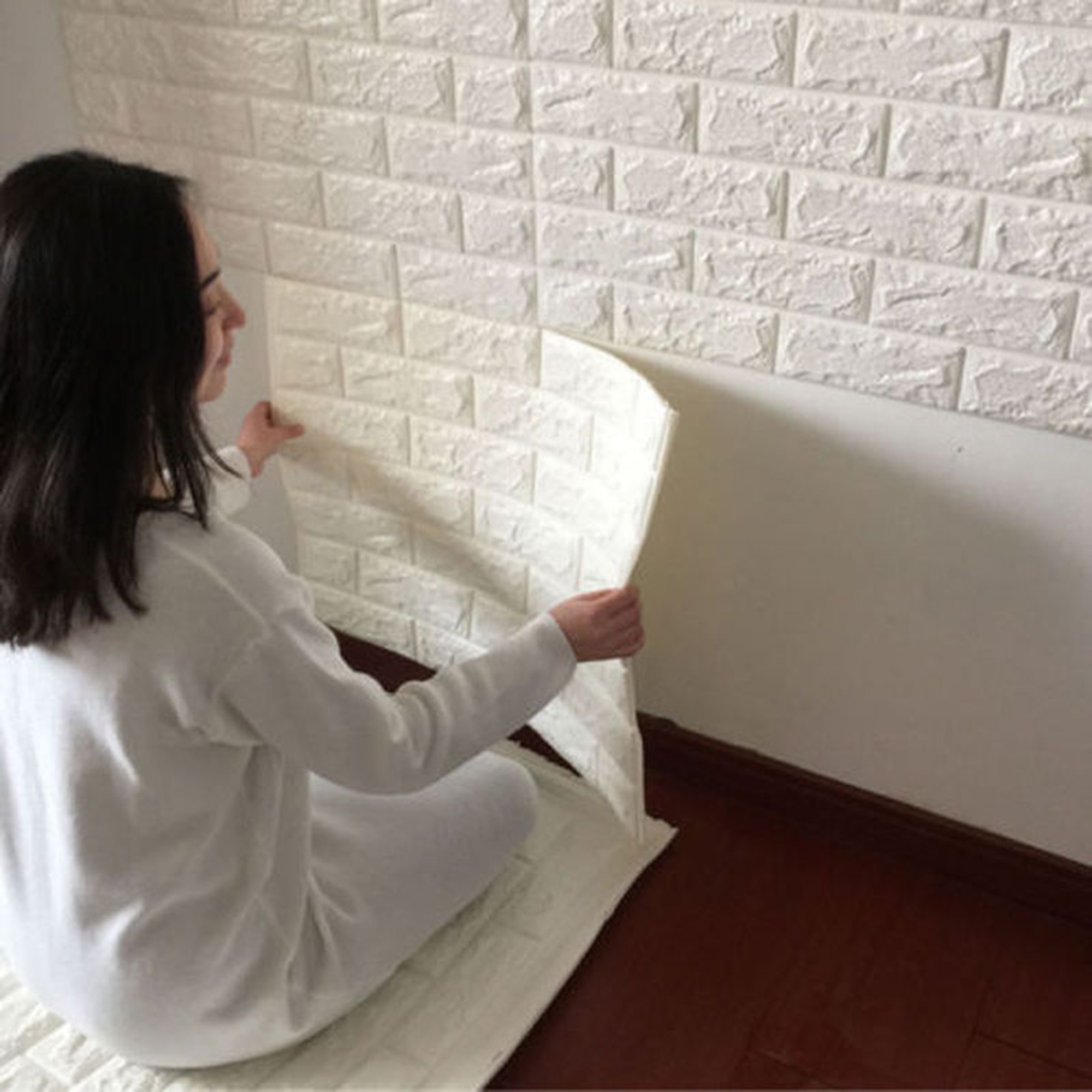 White Foam Brick 3D Wall Panels Peel and Stick Wallpaper Adhesive Textured Brick Tiles Waterproof Brick Pattern Wall Stickers Bedroom Living Room Background Decorative for Home Decor - image 1 of 7