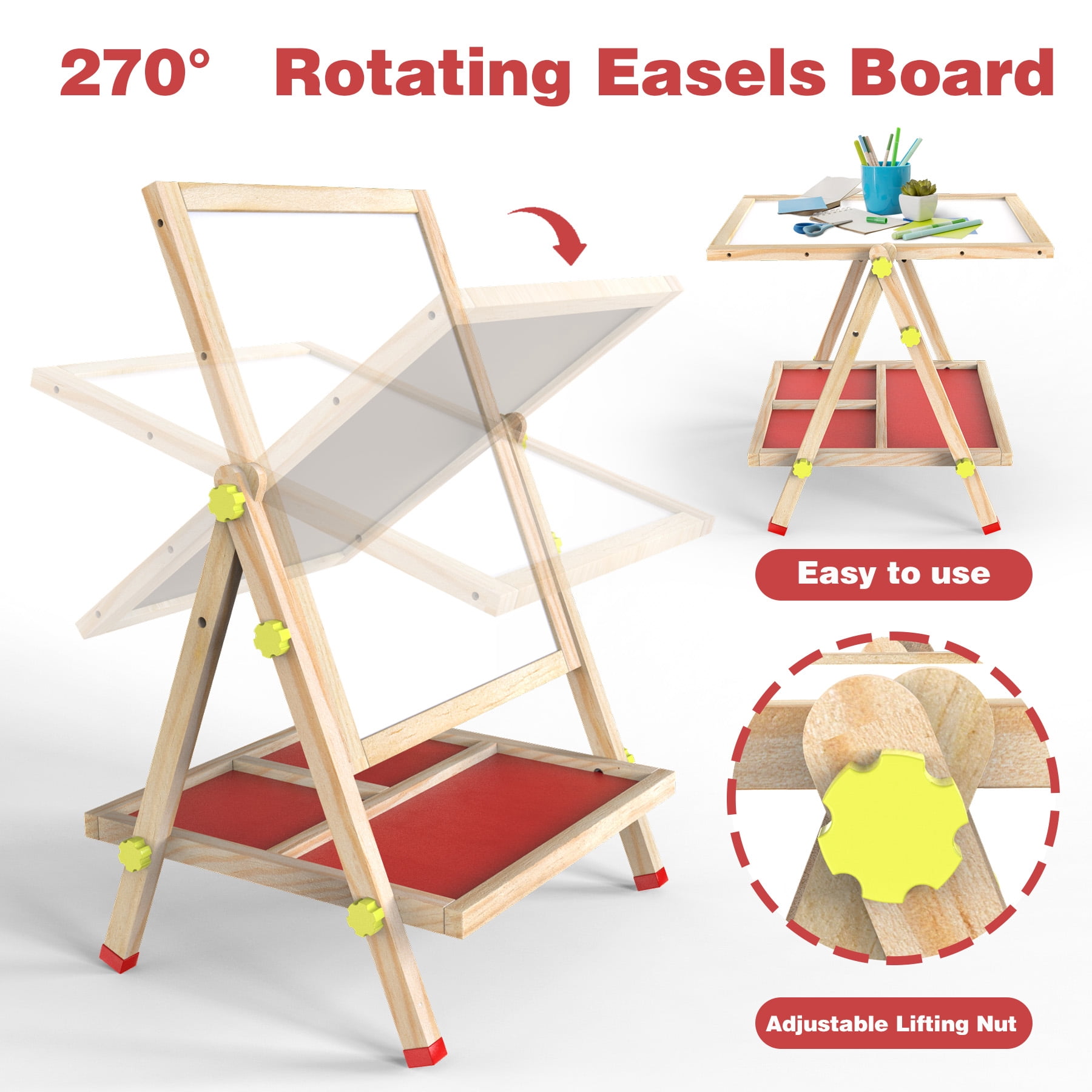 JOYOOSS 3-in-1 Kids Easel with Chalkboard & Whiteboard, Wooden Toddler Art Easel for Ages 4-12, Adjustable Magnetic Drawing Board with Markers & Eraser 105-Natural