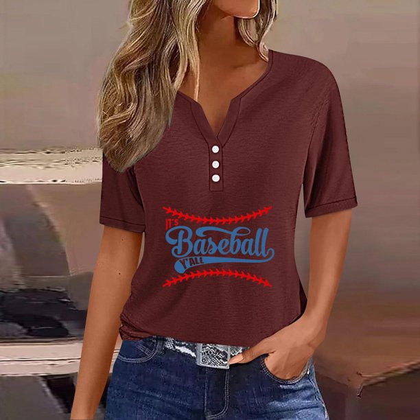 Fiudx Camisas de Mujer Blusa de Manga Corta con Estampado de Moda para Mujer, Camiseta con Cuello En V, Tops Informales con Botones