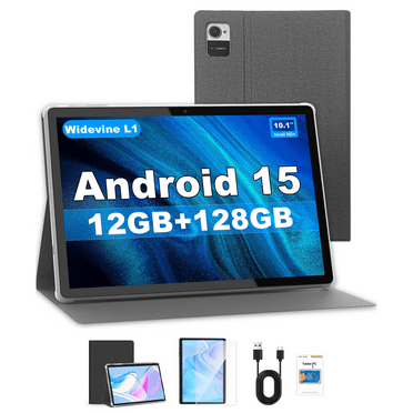 CRELANDER 10.1 Inch Android 15 Tablet, Quad-Core T310, 4GB RAM   64GB Storage (Display 12 128GB),Dual-Band WiFi, 5000mAh Battery, Dual Camera (5MP 13MP),With Data Cable and Leather Case,Grey